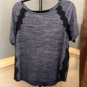 Lane Bryant Heather Blue Top with Black Lace accents 14/16 short sleeve